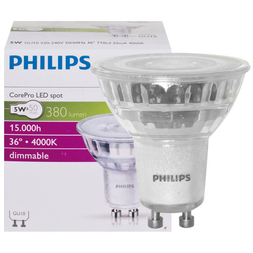 Philips GU10 LED Strahler 5W CorePro, 380lm, DIM GU10 4.000 k